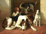 Gilt Framed Oleograph of Foxhounds in a Stable