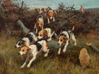 Fine Framed Oleograph of Foxhounds "The Chase"