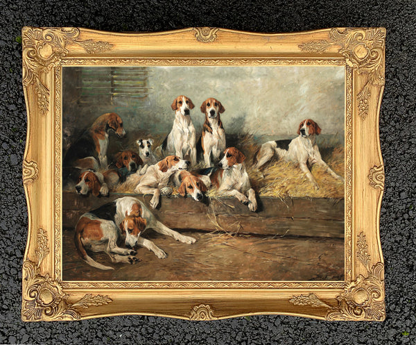 Gilt Framed Oleograph - The Meath Foxhounds after John Emms