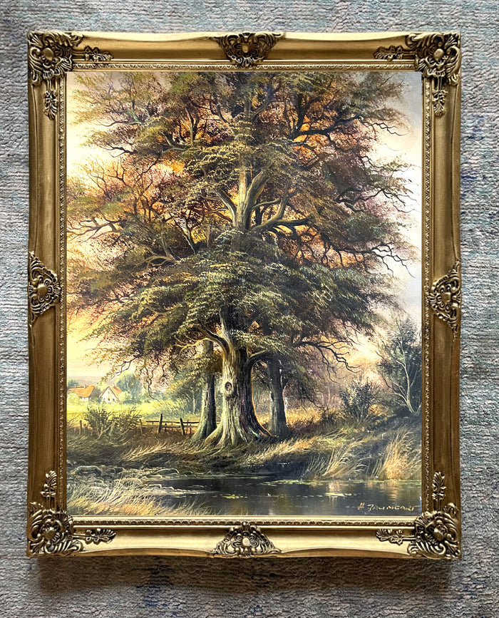 Excellent Mid C20th Vintage Oil on Canvas Board - Woodland Landscape with Cottages - Horst Baumgart SOLD