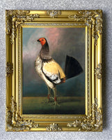 Fine Gilt Framed Oleograph of a "Champion Gamecock" in a Rural Landscape