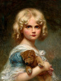 Fine Oleograph on Canvas - Portrait of a Girl with a Teddy Bear