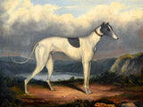 Gilt Framed Oleograph of a Greyhound in a Moorland Landscape