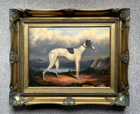 Gilt Framed Oleograph of a Greyhound in a Moorland Landscape