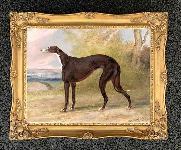 Gilt Framed Oleograph of a Greyhound in a Landscape aft. George Garrard