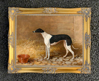 Gilt Framed Oleograph of  a Greyhound in a Stable