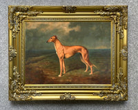 Gilt Framed Oleograph of a Greyhound in a Landscape aft. Lilian Cheviot