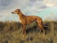 Gilt Framed Oleograph of  a Greyhound in a Field