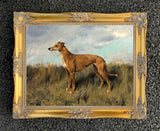 Gilt Framed Oleograph of  a Greyhound in a Field