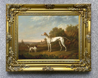 Gilt Framed Oleograph -  A Greyhound & Spaniel in a Landscape