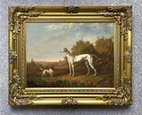 Gilt Framed Oleograph -  A Greyhound & Spaniel in a Landscape