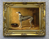 Fine Oleograph on Canvas - Champion Greyhound in a Stable