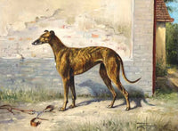 Gilt Framed Oleograph of an Greyhound by a Stable