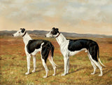 Fine Framed Oleograph on Canvas of a pair of Greyhounds in a Moorland Landscape