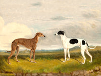 Fine Oleograph on Canvas - 2 Greyhounds in a Moorland Landscape