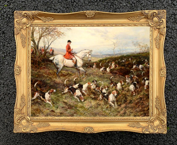 Oleograph on Canvas of a Hunting Scene "On the Scent"