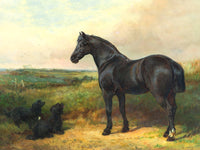 Oleograph on Canvas of a Horse & Spaniels in a Landscape