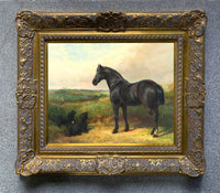 Oleograph on Canvas of a Horse & Spaniels in a Landscape