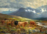 Fine Oleograph on Canvas of Highland Cattle by a Stream