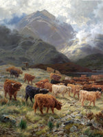 Highland Cattle in a Glen - Fine Oleograph on Canvas after Bosworth Hurt