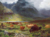 A Herd of Highland Cattle grazing - Fine Oleograph on Canvas after Bosworth Hurt