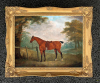 Oleograph on Canvas of "A Bay Horse Tethered"