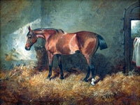 Oleograph on Canvas of a Hunter in a Stable