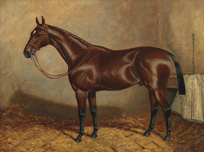 Oleograph on Canvas of a Racehorse in a Stable