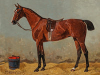 Fine Oleograph on Canvas of a Bay Hunter in a Stable after Emil Volkers