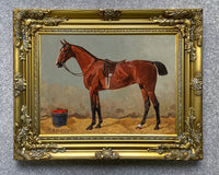 Fine Oleograph on Canvas of a Bay Hunter in a Stable after Emil Volkers