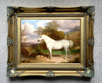 Fine Lithograph on Canvas - Portrait of a Grey Horse in a Landscape