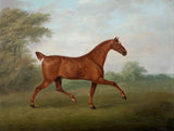 Excellent Oleograph on Canvas - Portrait of a Chestnut Stallion in a Landscape