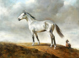 Fine Oleograph on Canvas of a Grey Horse on a Hill Top