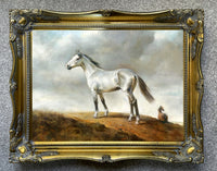 Fine Oleograph on Canvas of a Grey Horse on a Hill Top