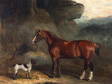 Fine Lithograph on Stretched Canvas of a Bay Hunter with a Pointer in an Extensive Landscape