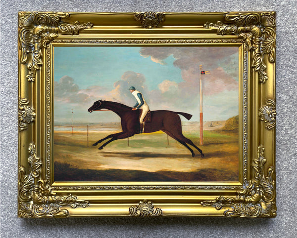 Fine Lithograph on Stretched Canvas of a Racehorse with Jockey Up aft. Sartorius