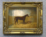 Fine Oleograph on Canvas of a Bay Racehorse in a Loose Box