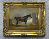 Fine Oleograph on Canvas of a Bay Hunter saddled in Stables