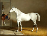 Fine Oleograph on Canvas of a Grey Military Horse in a Stable