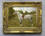 Fine Oleograph on Canvas of a Grey Horse in a Rural Landscape