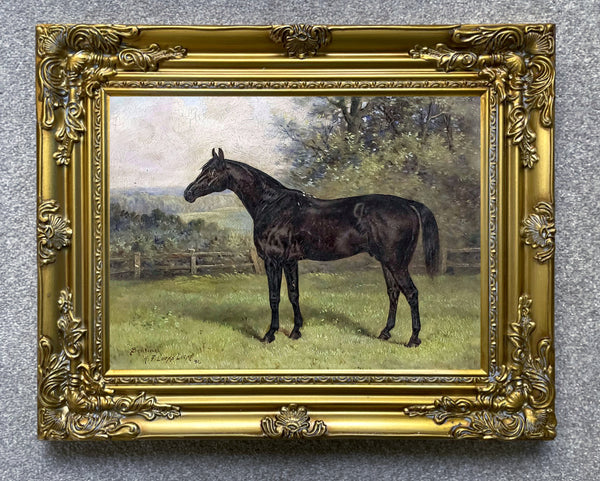 Fine Oleograph on Canvas of Racehorse "Sentinel" in a Rural Landscape