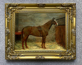 Fine Oleograph on Canvas of a Bay Hunter in a Stall