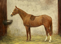 Fine Oleograph on Canvas - Portrait of a Chestnut Hunter in a Stable