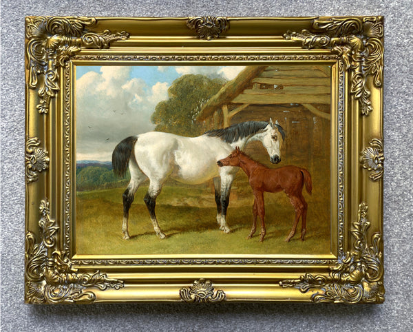 Fine Oleograph on Canvas of a Mare & Foal by a Stable aft. J F Herring