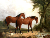 Fine Oleograph on Canvas of a Pair of Horses in a Woodland Landscape