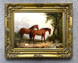 Fine Oleograph on Canvas of a Pair of Horses in a Woodland Landscape