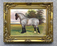 Fine Oleograph on Canvas of a Grey Shire Horse in a Landscape