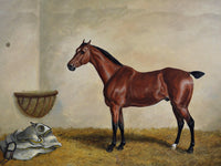 Fine Oleograph on Canvas of a Bay Hunter in a Stable