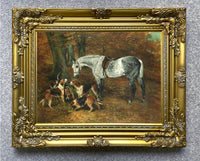 Fine Oleograph on Canvas - Dapple Grey Horse with Hounds  aft. John Ferneley