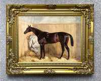 Fine Oleograph on Canvas of a Bay Horse in a Stall aft. Harry Hall